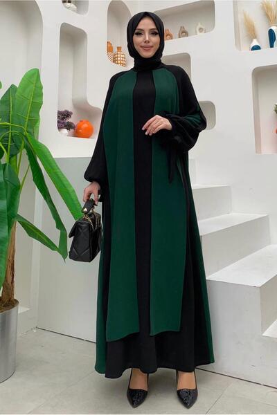 TRENDTESETTÜR ΓΥΝΑΙΚΕΙΟ ΠΡΑΣΙΝΟ (ΣΜΑΡΑΓΔΙ) ΦΟΡΕΜΑ ΜΕ ΔΙΧΡΩΜΕΣ ΜΑΝΤΕΣΕΣ ΜΕ ΚΟΡΔΟΝΙΑ T 9973