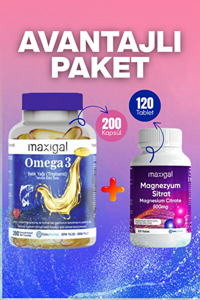 Maxigal OMEGA 3 200 KAPSÜL + MAGNEZYUM SİTRAT 120 KAPSÜL AVANTAJLI PAKET