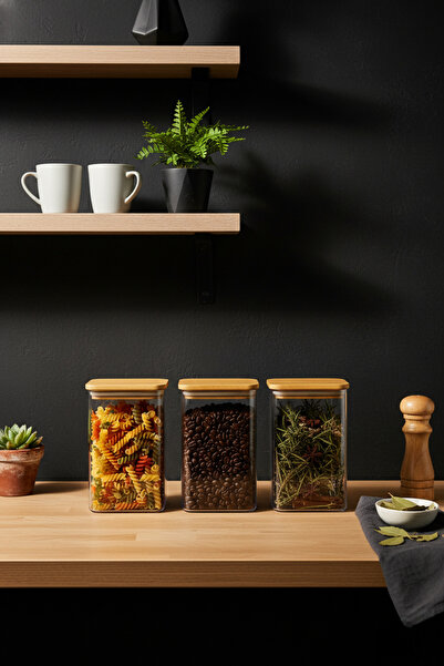 Fhilli Maxi - 3-Piece Bamboo Vacuum Lid Plastic Grain Food Storage Container 1500 ml