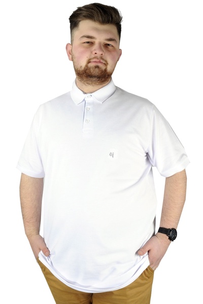 ModeXL Mode Xl Oversize Ανδρικό μπλουζάκι Polo γιακά με κέντημα Classic Pique 20553 Λευκό