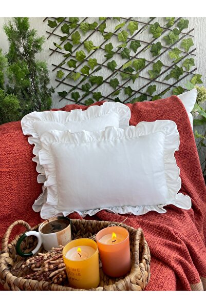 Decamor home Husă de pernă albă cu volane vintage 1 bucată