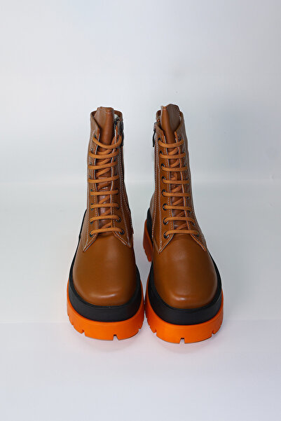 Moli Taba Turuncu Siyah Katmanlı Kalın Taban Postal Bot | Bağcıklı Fermuarlı ...