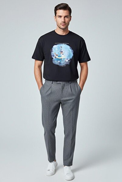 Sabri Özel BİSİKLET YAKA BASKILI ERKEK T-SHIRT Siyah