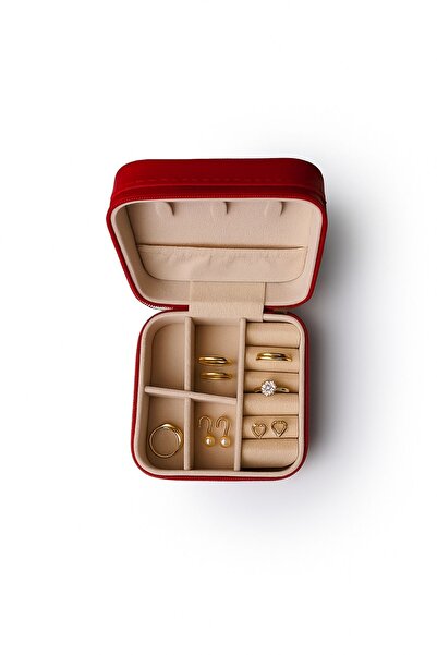 Ecrou Double Compartment Travel Type Jewelry Box Red