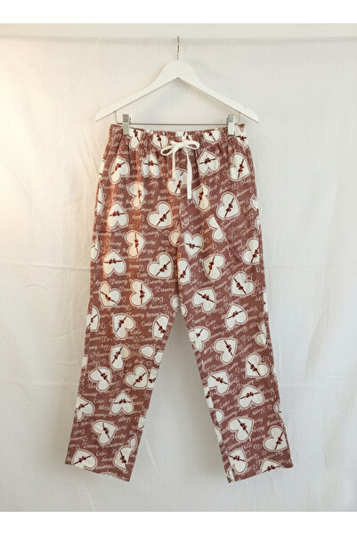 Altınay Women's Brown Plus Size Pocketless Summer Pajama Bottoms B5