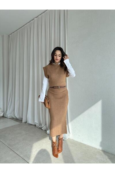 Mooi Butik Πλεκτά WİNONA Σετ 6483 - Καφέ