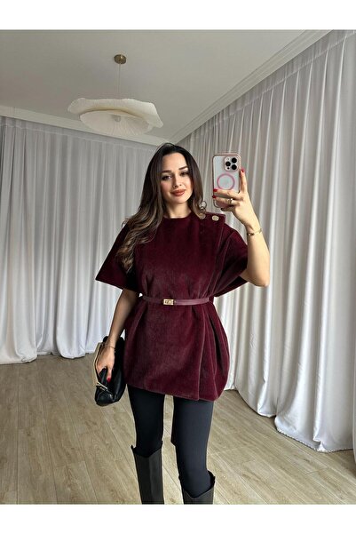 Mooi Butik VELOURA Poncho 6432 - Βουργουνδία