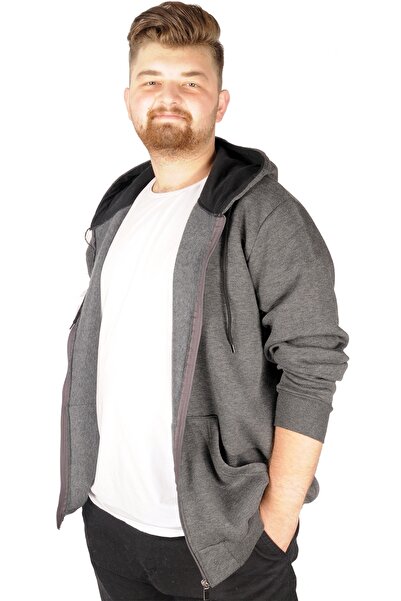 ModeXL Mode Xl Large Size Men's Sweat Zippered Basic 20543 Antramelange