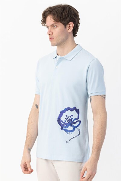 Sabri Özel Buttoned polo collar men's t-shirt light blue