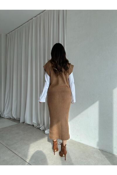 Mooi Butik Πλεκτά WİNONA Σετ 6483 - Καφέ