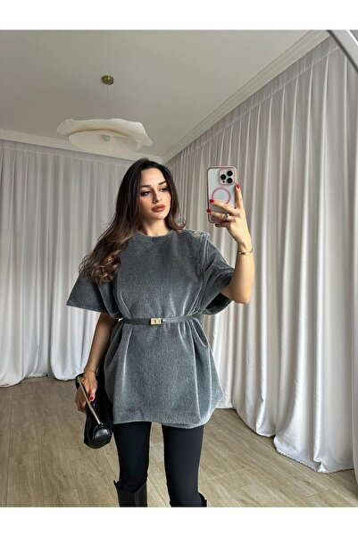 Mooi Butik VELOURA Poncho 6432 - Καπνιστό