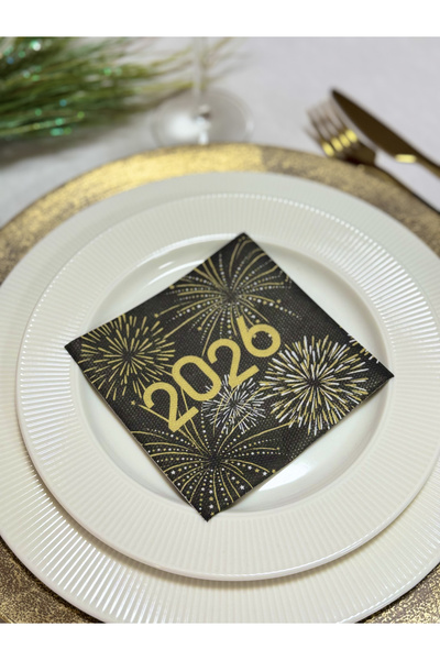 Mank Șervețele festive pentru Revelion, Softpoint - 2026 (negru-auriu) / 24 x...