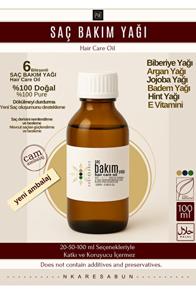nkare Saç Bakım Yağı 100 ml-Doğal Yağlardan-6 Bileşenli-Biberiye,argan,jojoba...