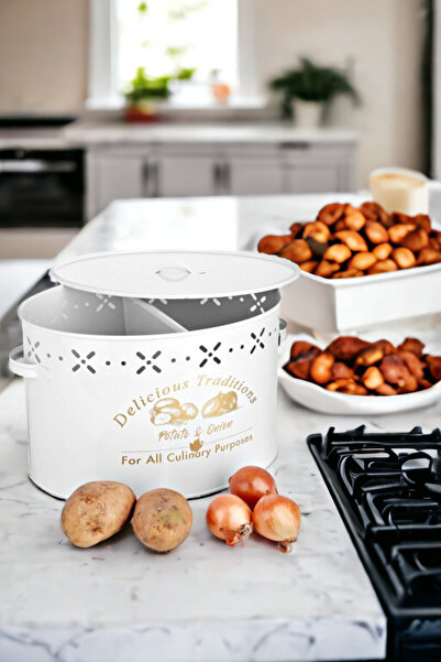 metalshop Büyük Boy Bölmeli Lüx Metal Patates Soğan Kovası