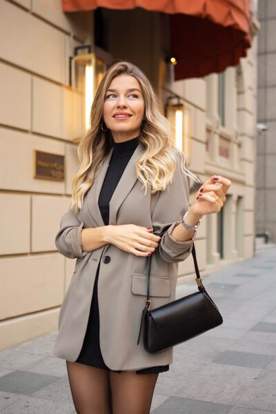 Sue Store Μπουφάν μπλέιζερ με διπλό στήθος με επένδυση