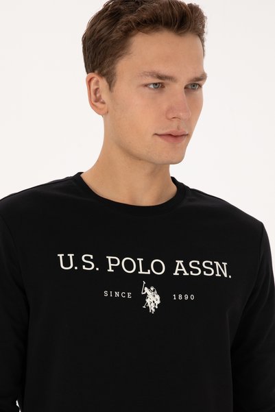 U.S. Polo Assn. Men's Regular Fit Crew Neck Black Thin Basic Sweatshirt 50313743-VR046