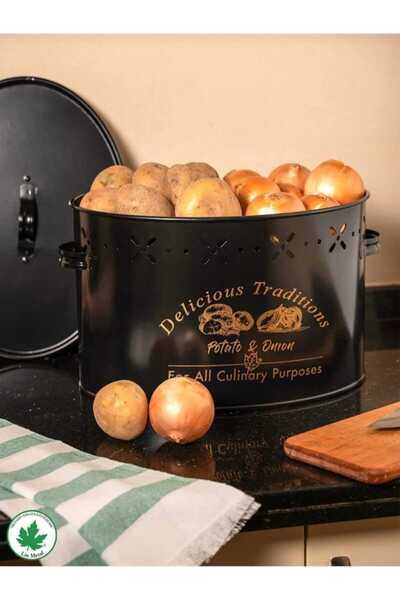 vayenahome 2 Compartment Metal Potato Onion Bucket Black 18 Lt