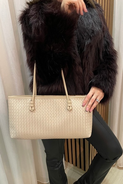 themoiss Fibag Women's Ecru Lined Shoulder Bag with Inner Pocket Detail