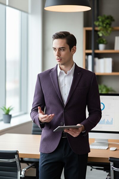 Frappoli Ανδρικό σακάκι με κανονική εφαρμογή VRDD - Claret Red-Navy, μονόχρωμο γιακά