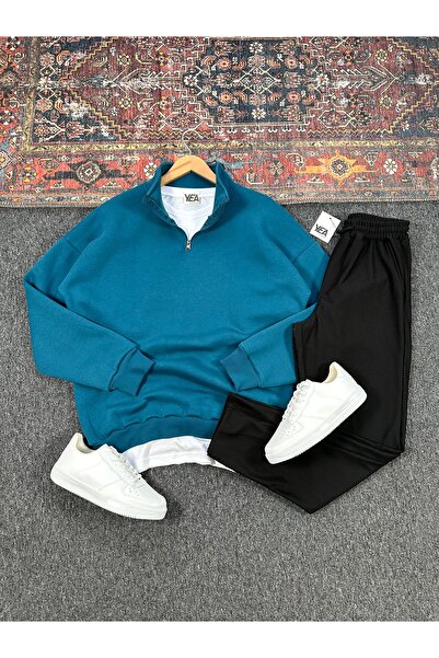 tetramoda Три нитки Прямий комір Напівзастібка Світшот і штани з оманської тканини, комплект із 2 предметів