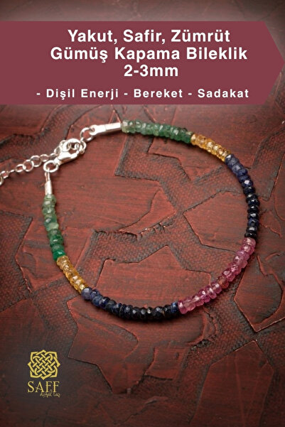 Saff Doğal Taş Yakut, Safir, Zümrüt Doğal Taş Rondel Kesim Gümüş Kapama Bilek...