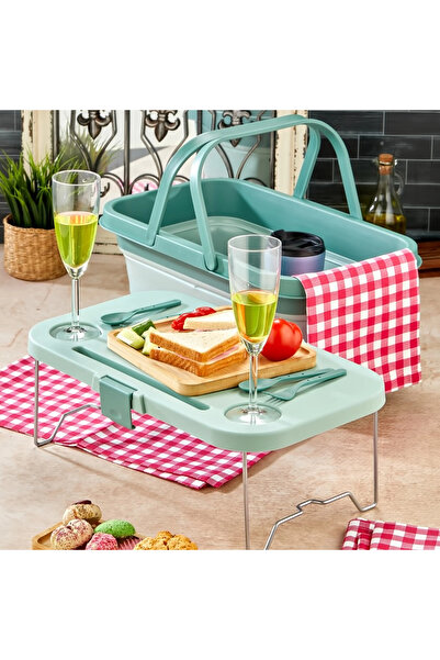 bigmate Portatif Katlanır Piknik Seti 25lt Silikon Sepetli Masalı Piknik Sepeti