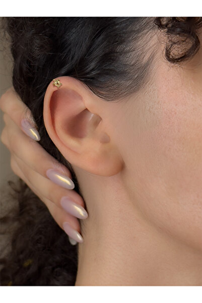 KURSHUNI Taşsız Caretta, 14 Ayar Altın Kıkırdak Küpe/Piercing (TEK Satılır) Bar Uzunluğu:6,5 mm