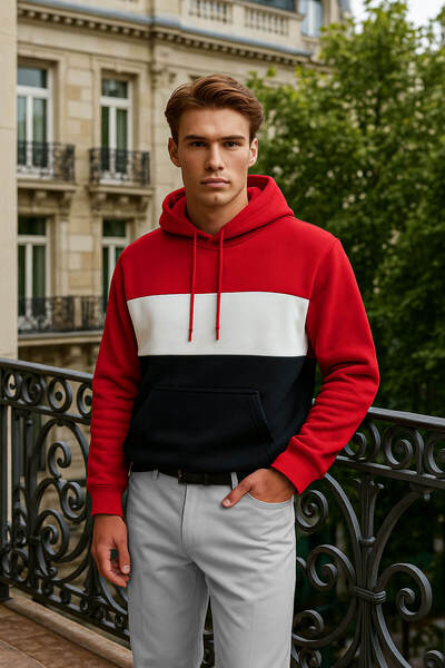 MARKAPIA Men's Hooded Sweatshirt with Pockets and Fleece Inside, Partially Red