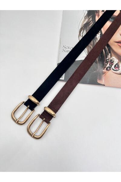 Mynoa Set of 2/Antique Buckle Women's Suede Belt, Trouser Belt, Coat Belt, Sh...