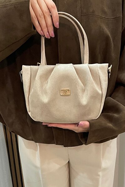 themoiss Fibag Beige Nubuck Small Size Lined Long Strap Handbag