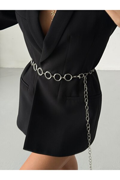 Fiori Curea de talie cu lanț pentru femei cu detaliu rotund, centură pentru haină, centură pentru rochie, centură pentru cămașă, centură cu lanț