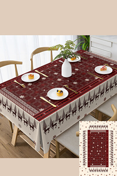 MonoHome Χριστουγεννιάτικο τραπεζομάντιλο Πρωτοχρονιάτικο - 5D Ψηφιακό Σχέδιο Ειδικής Υφαντικής Τεχνολογίας Red Deers