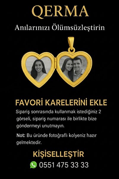 QERMA ÇELİK Hiç Çıkarma Kolyesi Fotoğraf Koyulabilen Açılabilir Kalpli Kapaklı Açılabilen Açılan Kolye