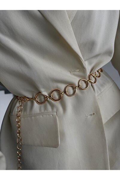 Fiori Women's Chain Waist Belt with Round Detail, Coat Belt, Dress Belt, Shirt Belt, Chain Belt