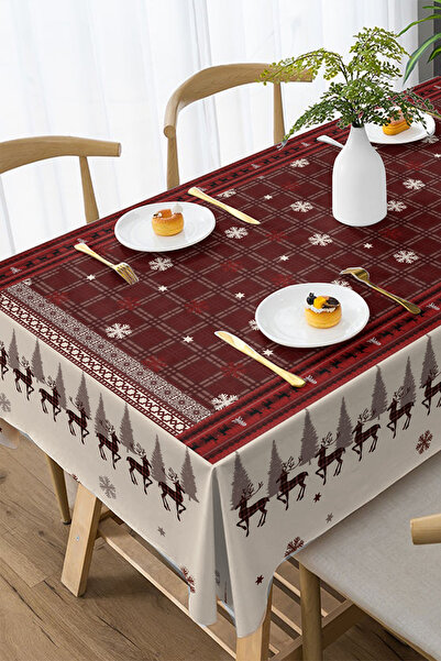 MonoHome Χριστουγεννιάτικο τραπεζομάντιλο Πρωτοχρονιάτικο - 5D Ψηφιακό Σχέδιο Ειδικής Υφαντικής Τεχνολογίας Red Deers