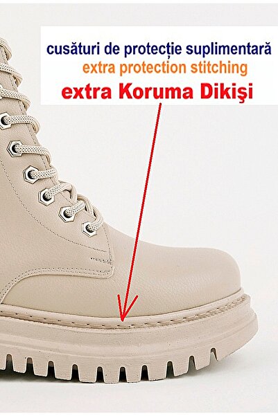 Freemax Kadın içi Kürklü Su Geçirmez Kaymaz Kauçuk Taban Garantili Kışlık Bot ZENNO.66 Bej