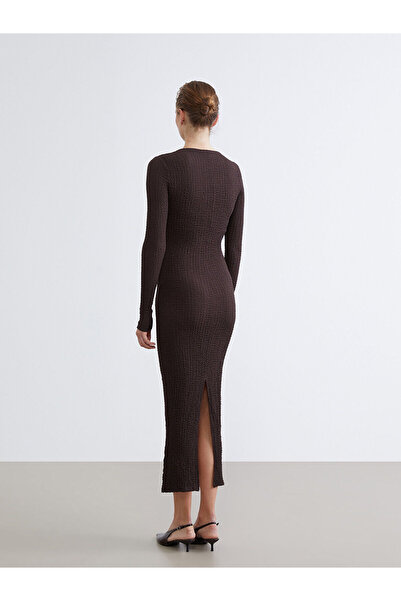 LC Waikiki Vizyon New Season Crew Neck Textured Gathered Dress