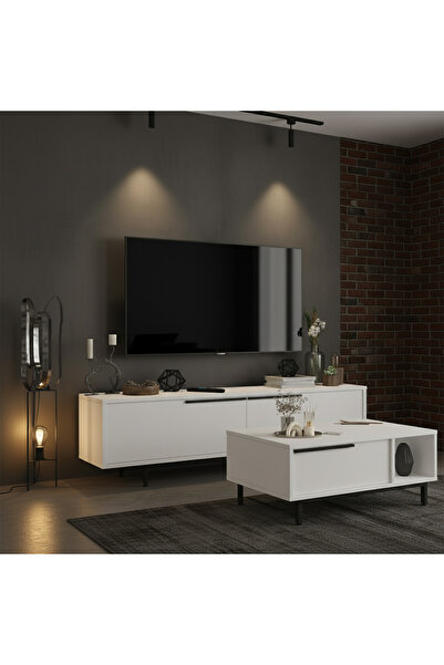 Yurupa Bohem Tv Ünitesi Orta Sehpa 2'li Set Beyaz BOH19-W
