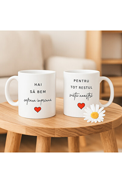 OEM Set 2 Cani cadou pentru iubiti, Sa bem impreuna cafeaua toata viata, Tipo...