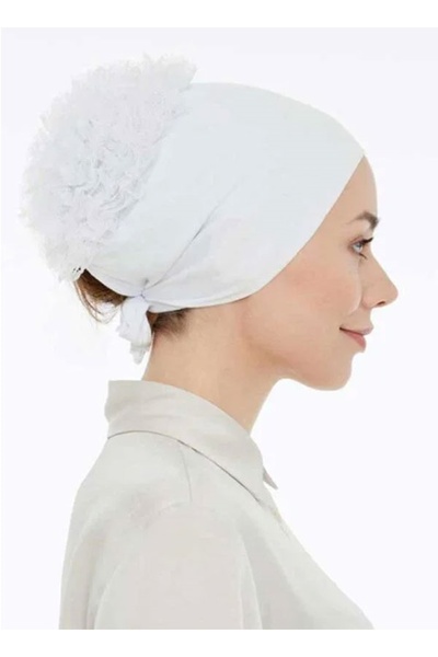 scarfella Luxury Ruffled Combed Cotton Bonnet - White