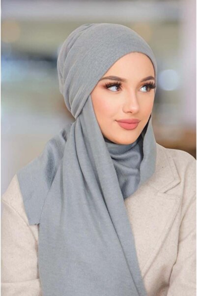 Aişe tesettür Gri Triko Kelebek Bone Şal