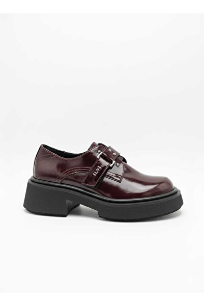 nostra shoes Liva Hakiki Deri Bordo Rugan Tokalı Kadın Günlük Ayakkabı Kalın ...