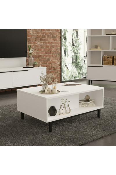 Yurupa Bohem Orta Sehpa 60x90cm Metal Ayaklı Kapaklı Beyaz BOH2-W