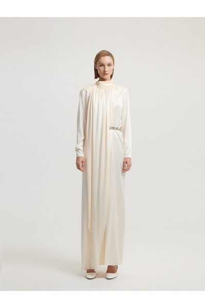 BAQA Ecru Dress with Beaded Belt
