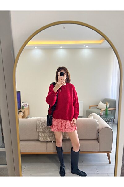 Butik Kırmızı Yumuşak Dokulu Triko Kazak