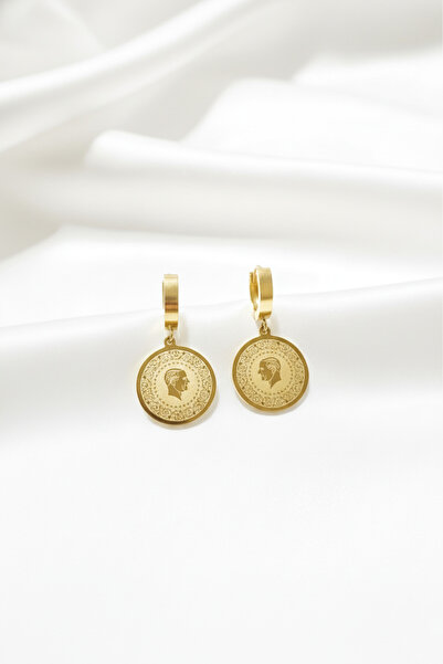 özgül takı ve tasarım Stainless Steel Gold Color Quarter Model Women's Earrings