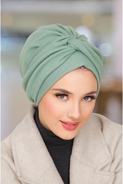 Aişe tesettür Παστέλ πράσινο καπέλο με λεπτομέρεια με σπιράλ