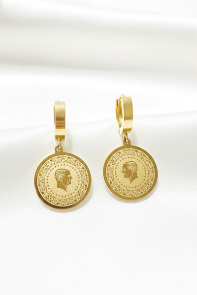 özgül takı ve tasarım Stainless Steel Gold Color Quarter Model Women's Earrings