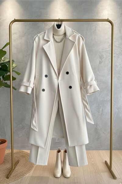 Behills Premium γυναικείο παλτό διπλό πέτο με κορδόνι με μακρύ κασμίρι – Άνετο και συμβατό με ρούχα χιτζάμπ