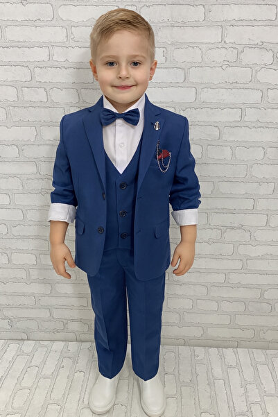 HAYTA 9-14 Years Indigo Children's Suit and Shirt Set with Vest